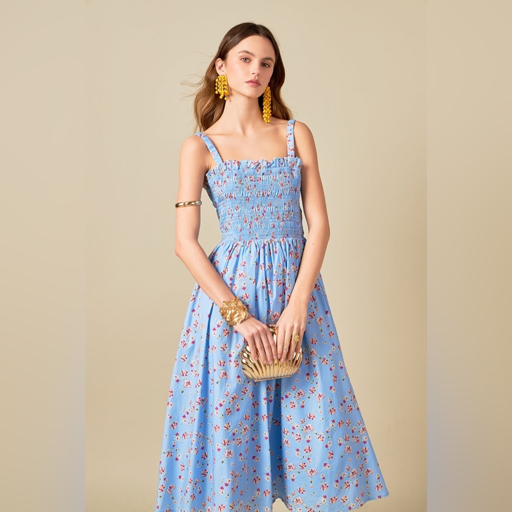 English Factory Blue Floral Midi Dress